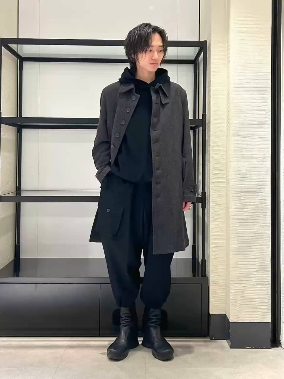 TASMANIA FLANNEL SIDE TUCK POCKET PANTS(S Black): Yohji Yamamoto