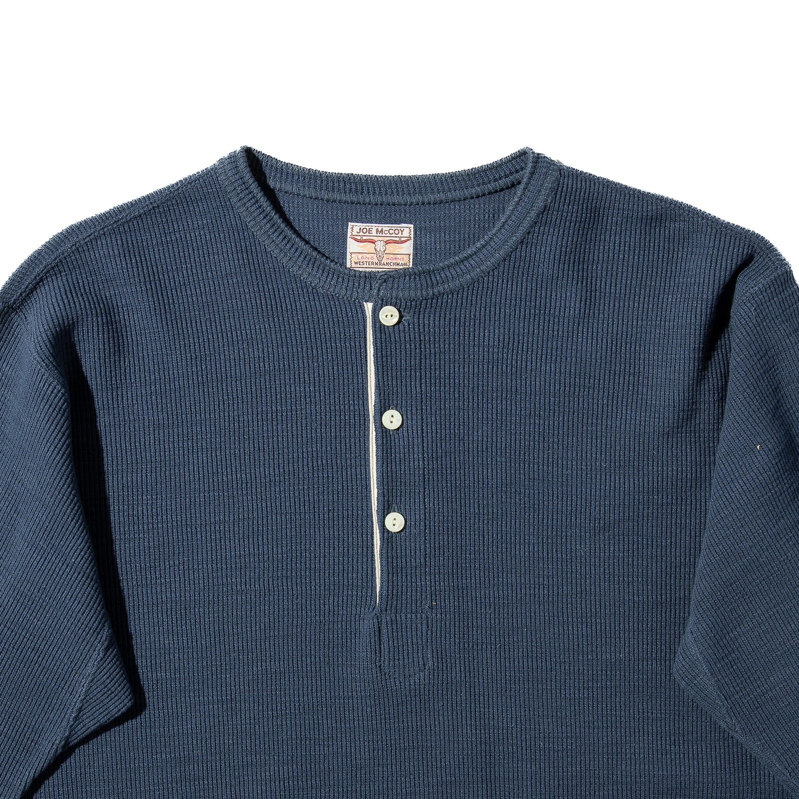 The Real McCoy's Western Cardigan Stitch Henley Shirt - Cobalt