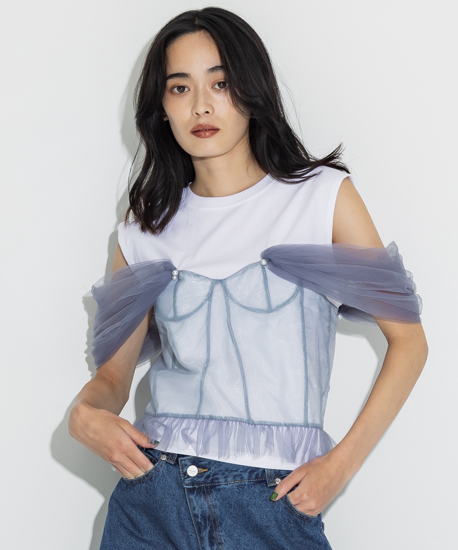 別注Tulle Corsert T-shirt(FREE GREY): VIVIANO: WOMENS｜ STUDIOUS