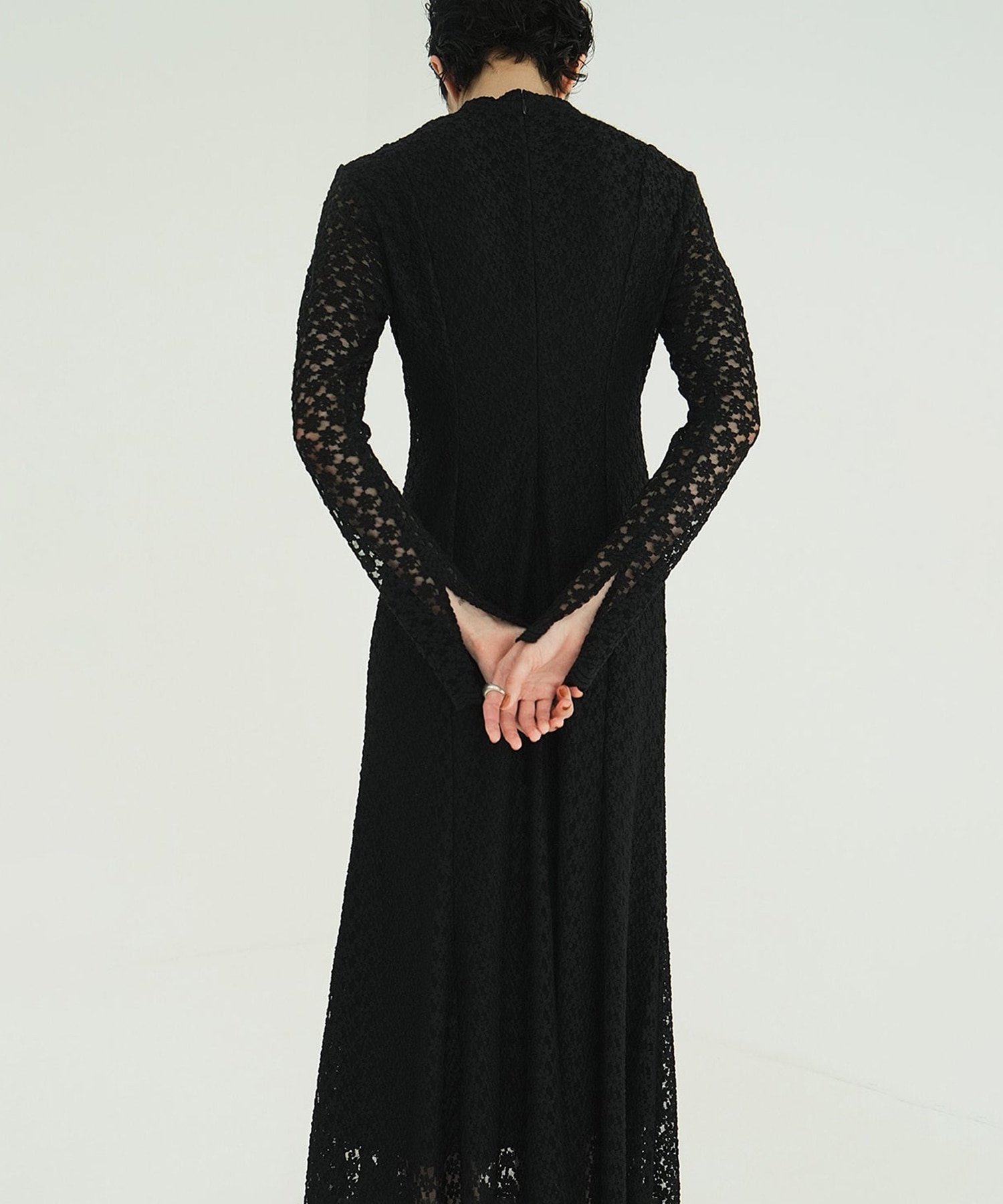 3D FLOWER LACE SLASH NECK ONEPIECE(0 BLACK): CLANE: WOMENS