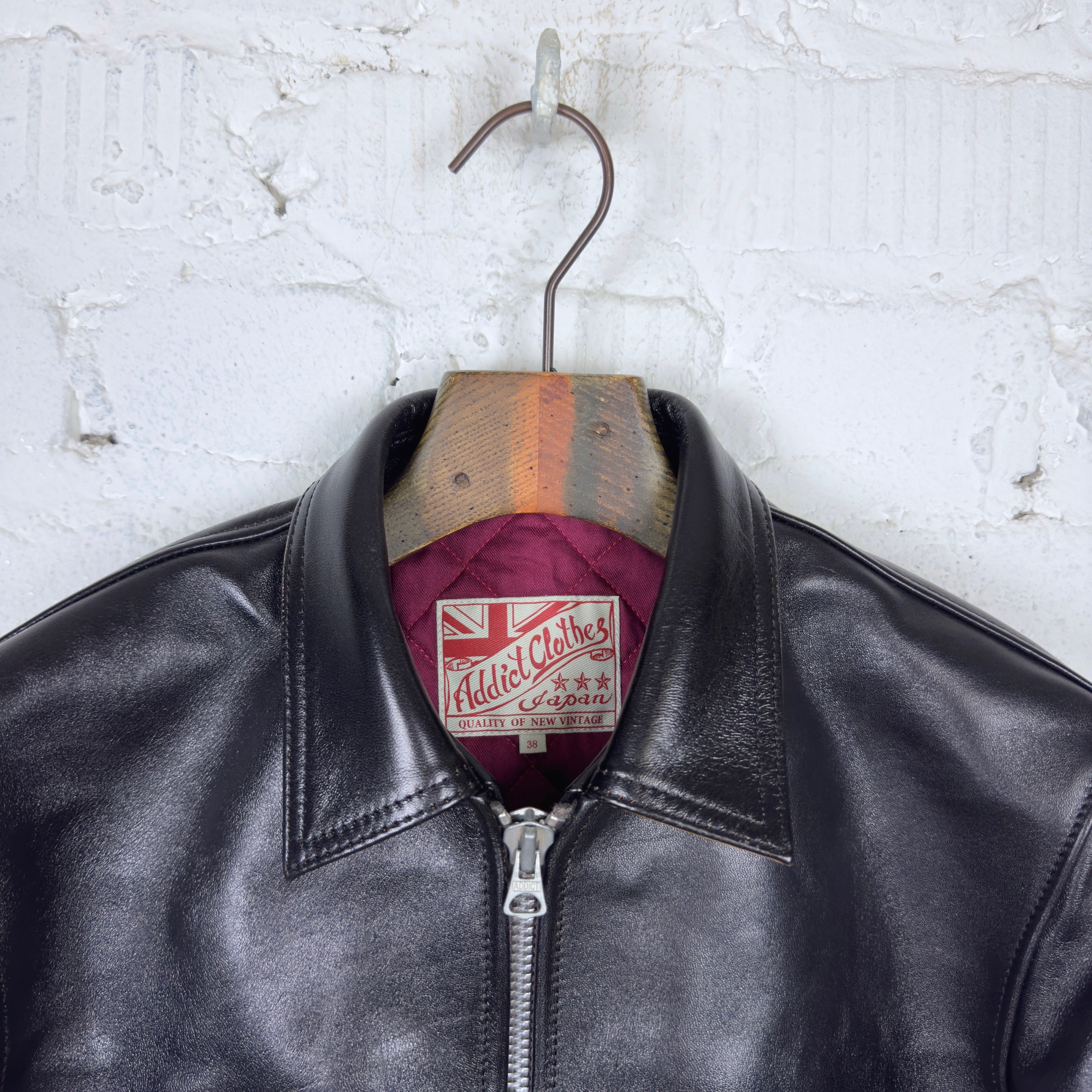 addict clothes | ad-01 horse-hide center-zip jacket black (teacore