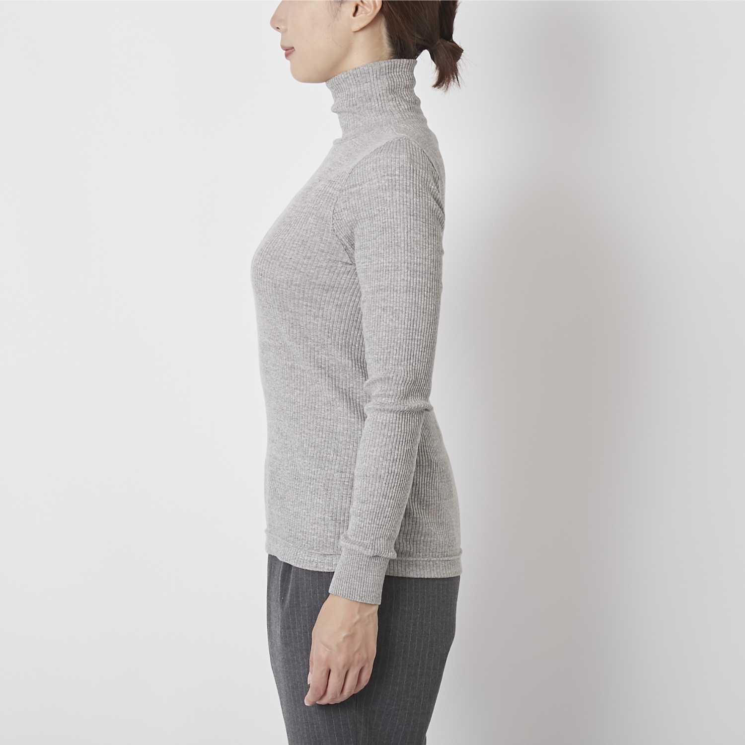 天衣無縫/コットンリブタートルネックカットソー -ほどよくフィット