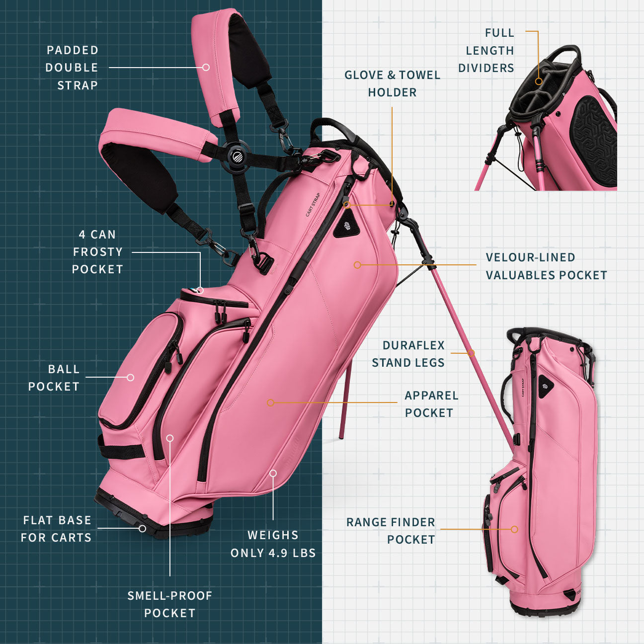 Ryder S-Class | Pink Leather Full Size Stand Bag – Sunday Golf