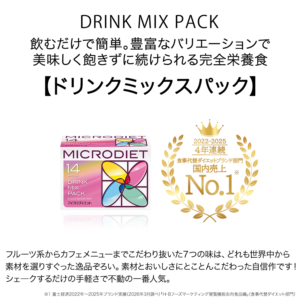 マイクロダイエット ドリンクミックスパック14食｜栄養バランスと