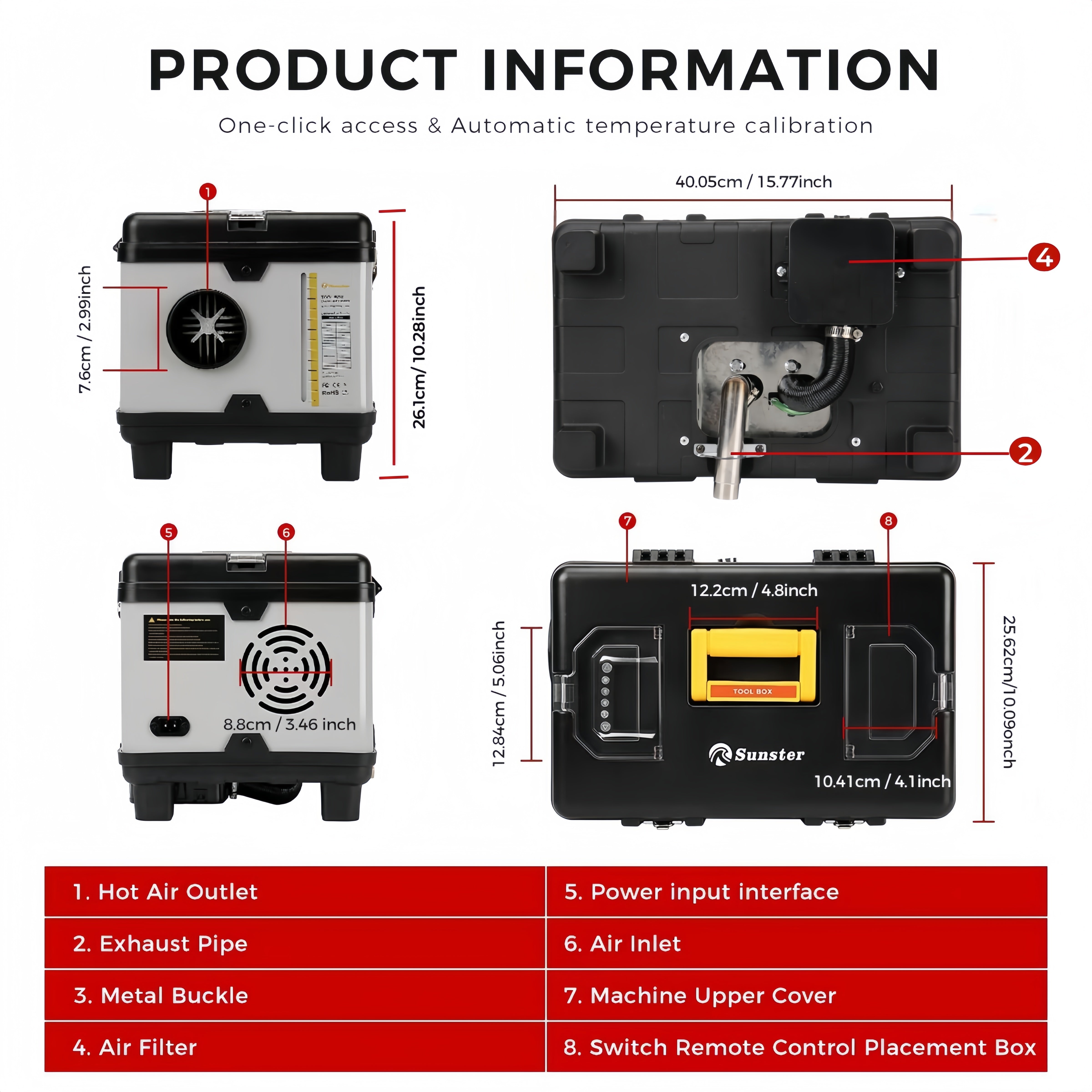 Sunster TB10 Diesel Heater 8KW 12/24V 110-240V, ToolBox Bluetooth