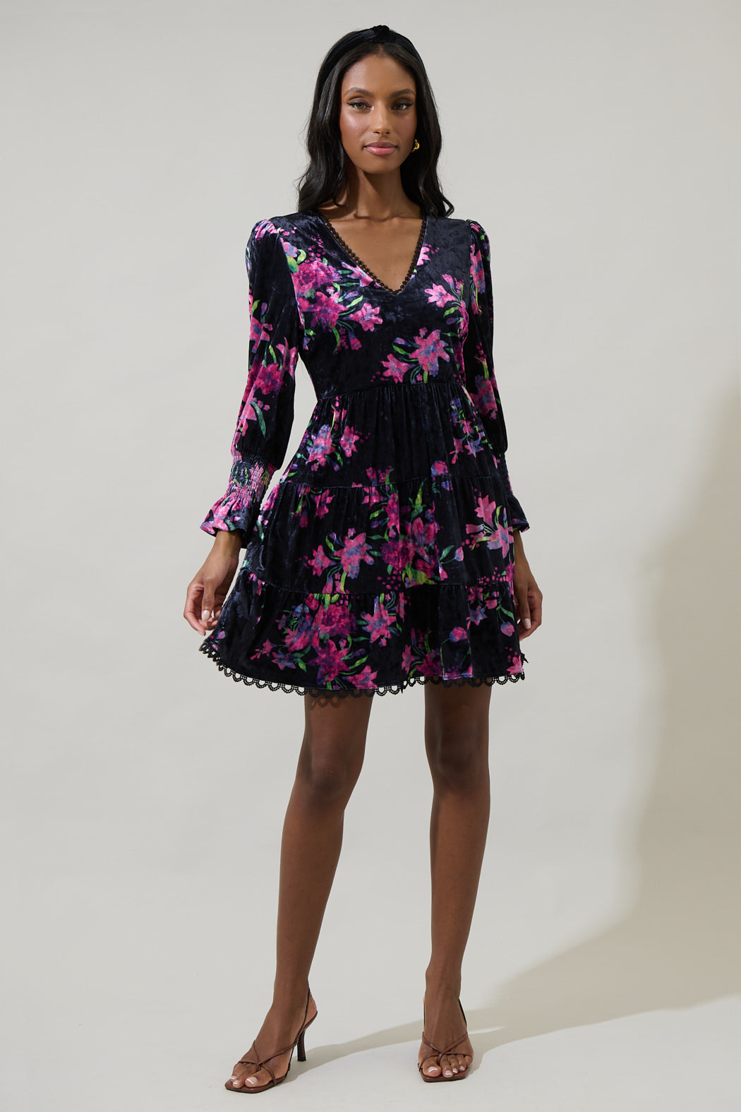 Tulda Floral Amari Velvet Tiered Mini Dress – Sugarlips