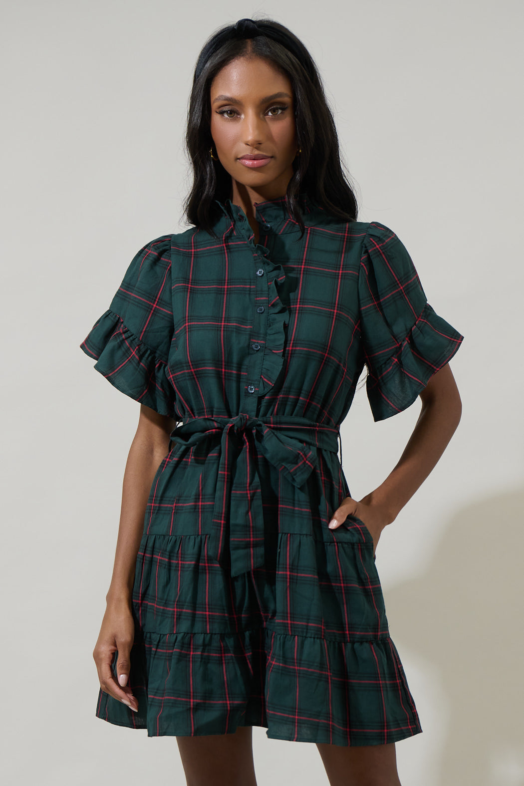 Brook Plaid Cottonwood Ruffle Button Down Mini Dress – Sugarlips