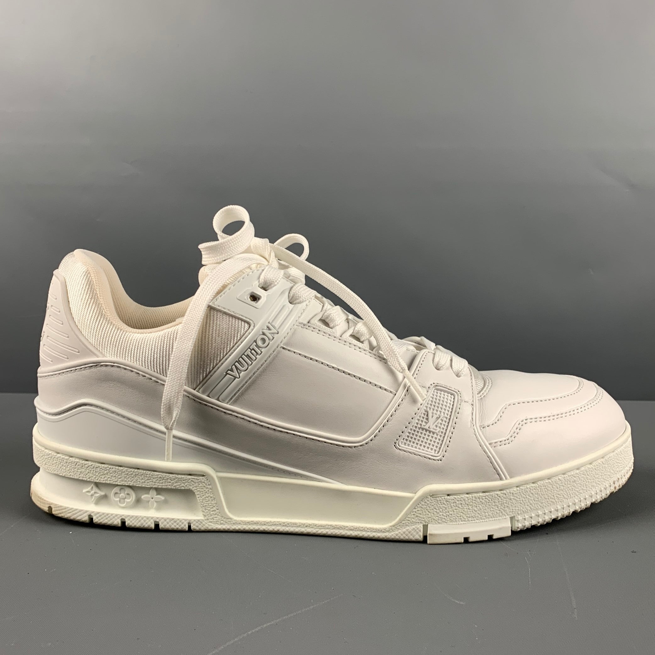 LOUIS VUITTON Size 11.5 White Mixed Materials Leather Lace Up