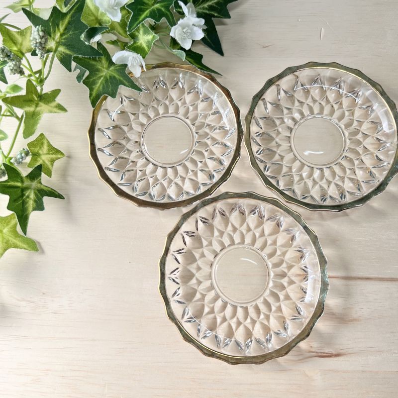 ○ガラス小皿 豆皿コースター カットガラス 金縁 1枚〜